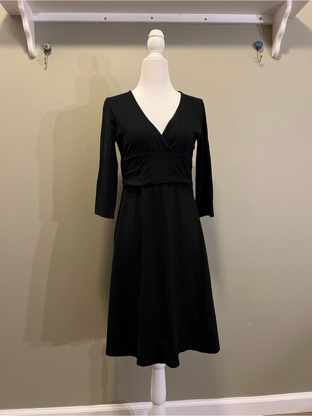 Patagonia Margot Black Organic Cotton V Neck Dress | 3/4 Sleeve
